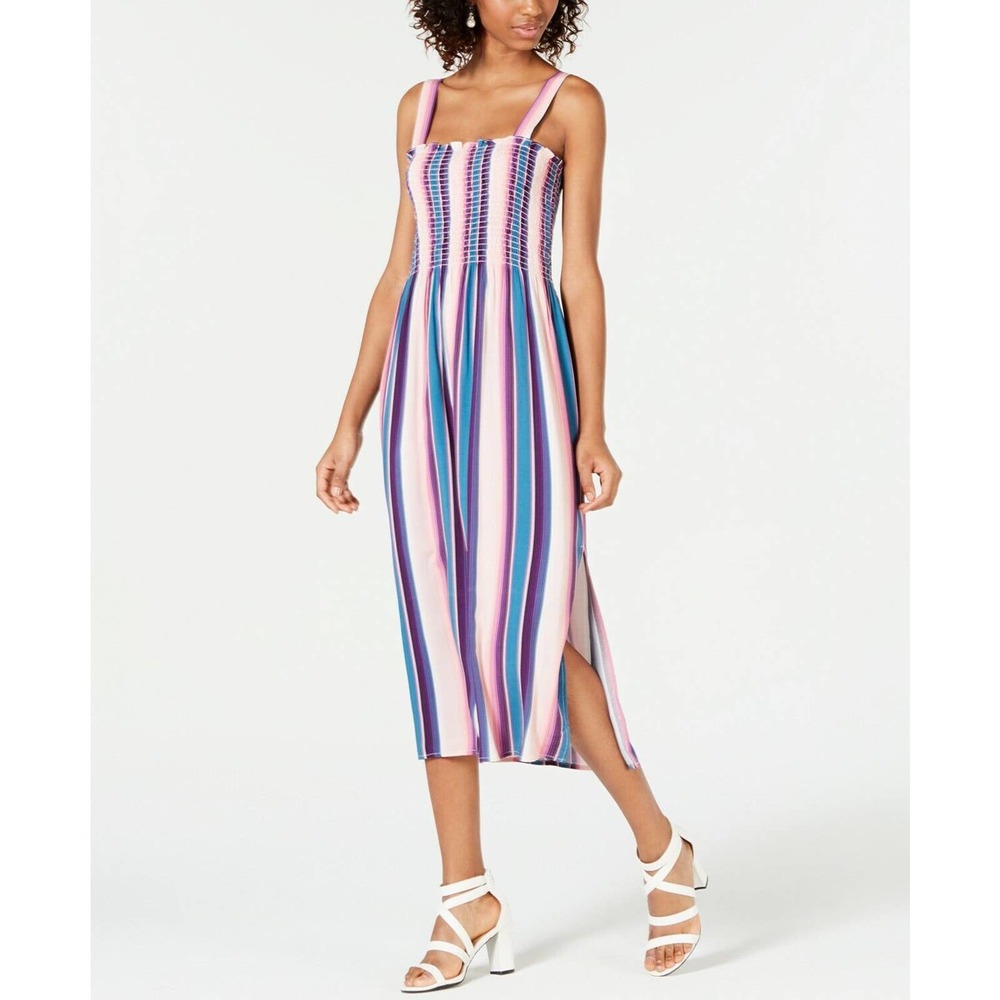 Be Bop Junior's Dress Purple USA Size Small S Maxi Striped Smocked Slit